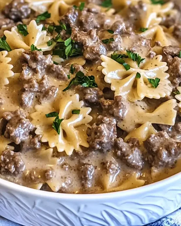 Creamy Beef and Bowtie Pasta