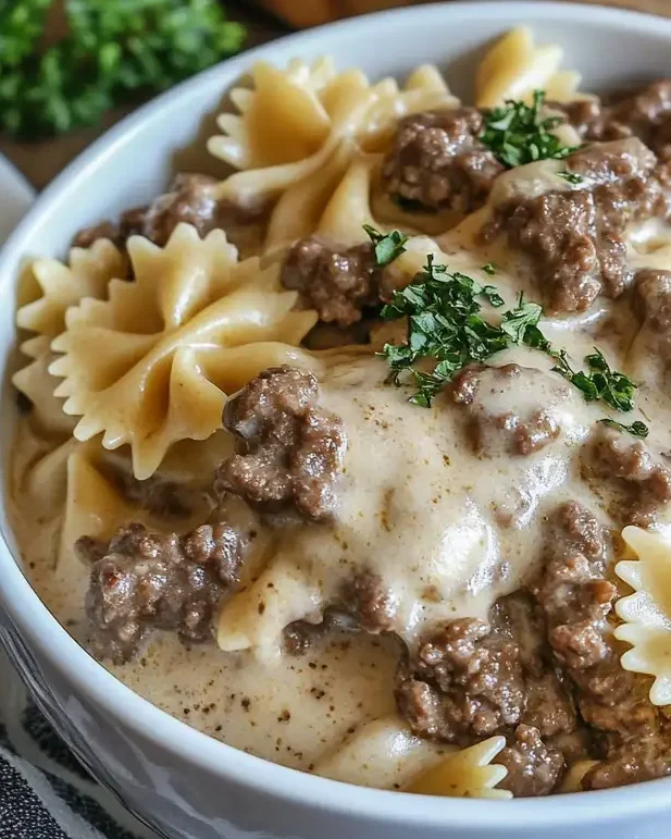 Creamy Beef and Bowtie Pasta