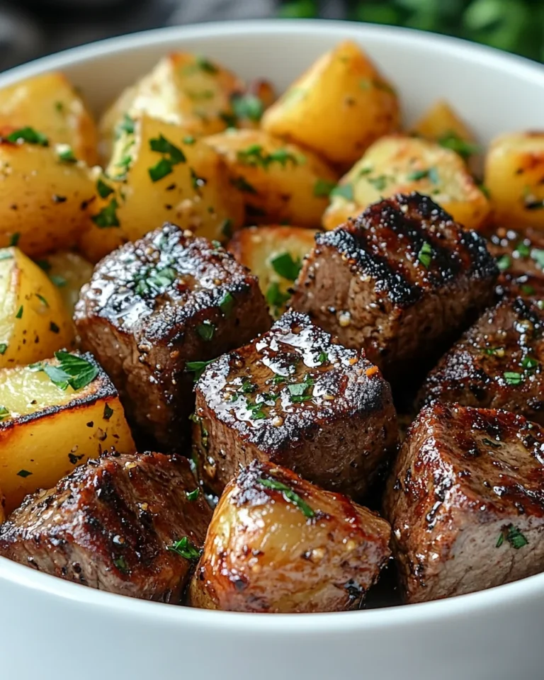 Air Fryer Garlic Butter Steak Bites With Crispy Potatoes