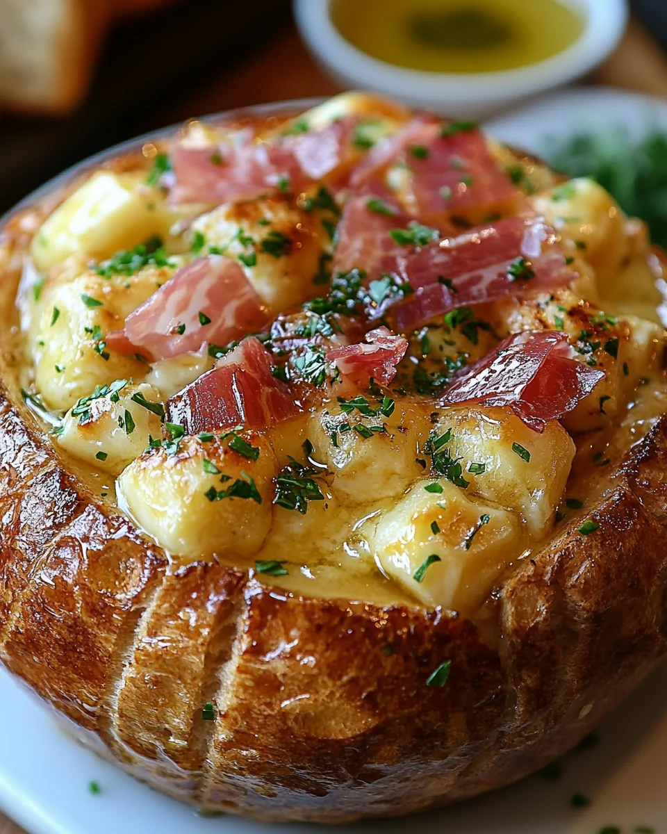 Homemade Baked Brie Bread Bowl with Prosciutto and Honey - additional image