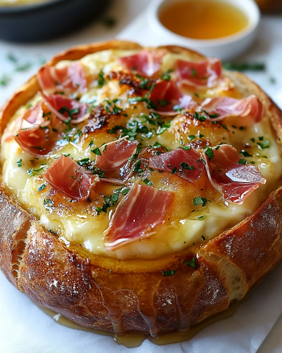 Homemade Baked Brie Bread Bowl with Prosciutto and Honey - additional image
