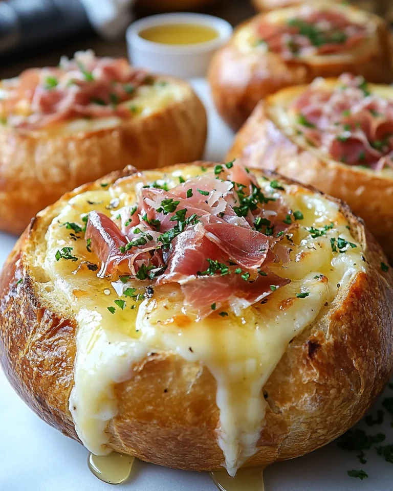 Homemade Baked Brie Bread Bowl with Prosciutto and Honey