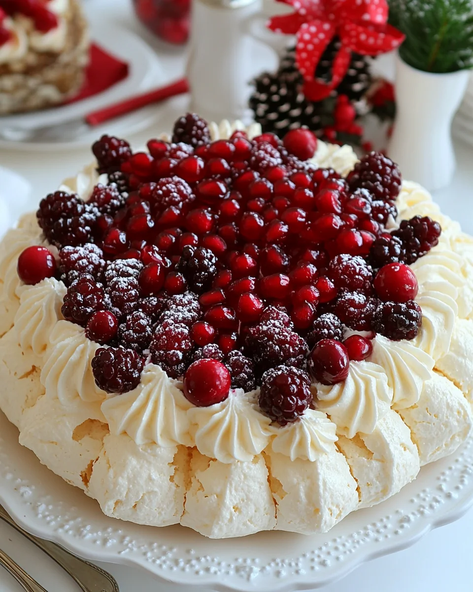 Crispy Christmas Pavlova Wreath with Fresh Cranberry Pomegranate - additional image