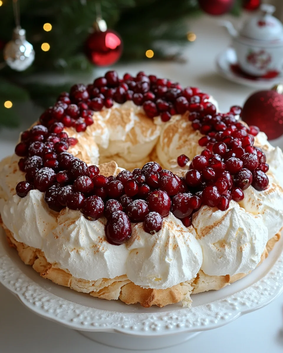 Crispy Christmas Pavlova Wreath with Fresh Cranberry Pomegranate - additional image