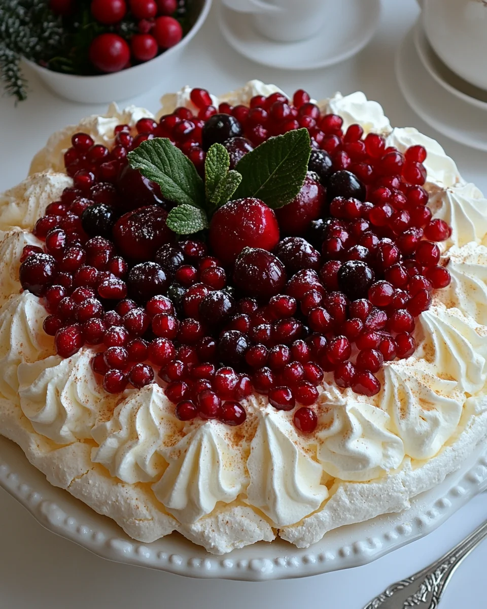 Crispy Christmas Pavlova Wreath with Fresh Cranberry Pomegranate - additional image