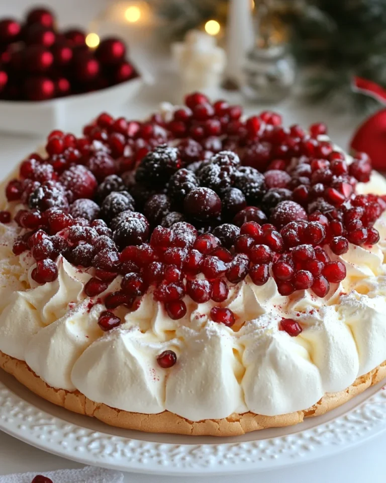 Crispy Christmas Pavlova Wreath with Fresh Cranberry Pomegranate