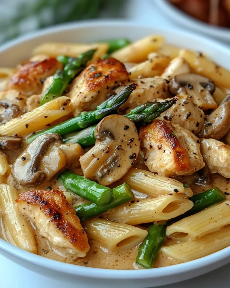 Creamy Mushroom Asparagus Chicken Pasta Delight