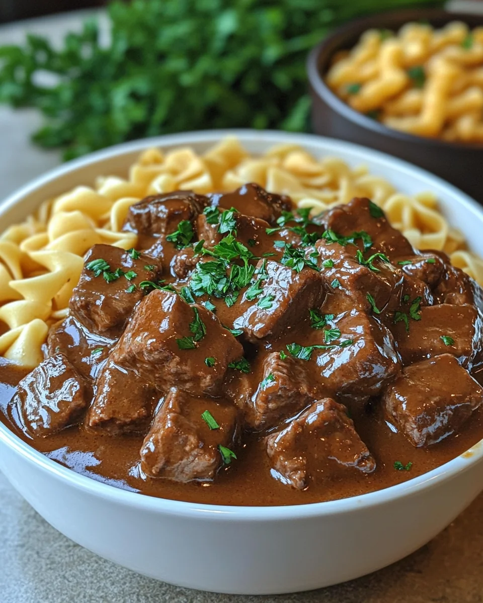 Homemade Beef Tips and Noodles in the Slow Cooker - additional image