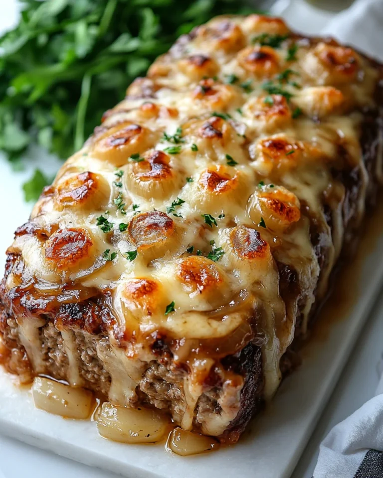 Crockpot French Onion Meatloaf with Savory Swiss Cheese