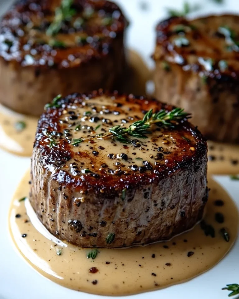 Perfect Seared Filet Mignon with Shallot Peppercorn Sauce