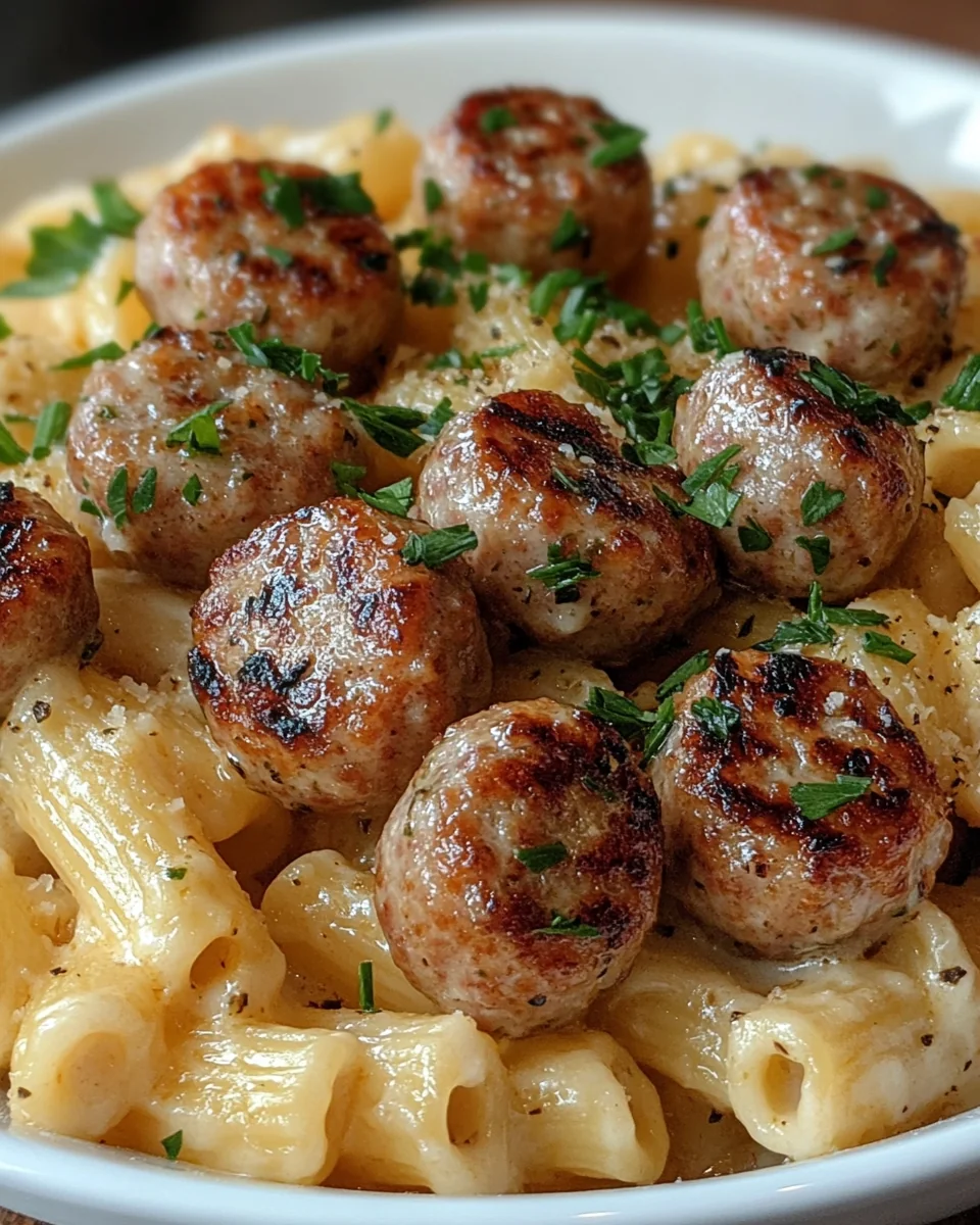 Garlic Butter Sausage Bites with Creamy Parmesan Pasta - additional image