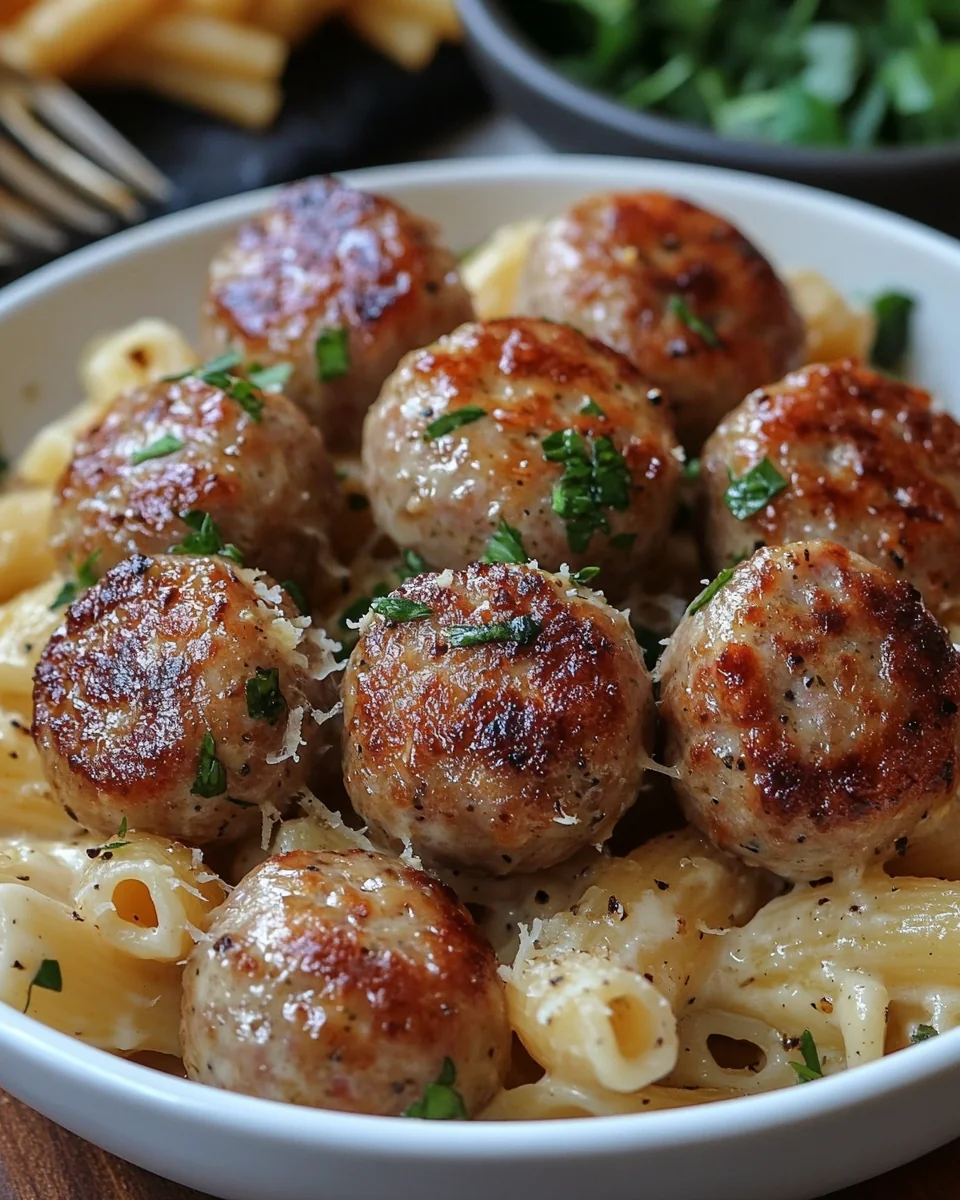 Garlic Butter Sausage Bites with Creamy Parmesan Pasta - additional image