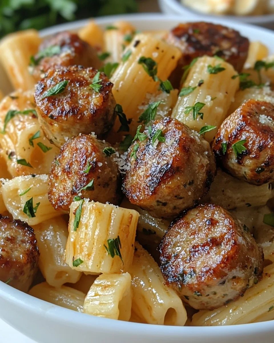 Garlic Butter Sausage Bites with Creamy Parmesan Pasta - additional image