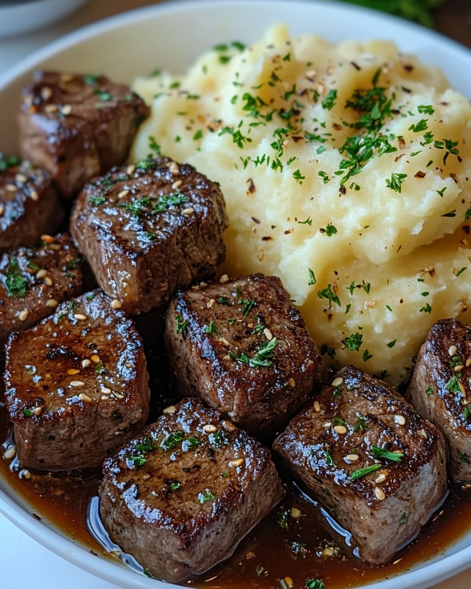 Garlic Butter Steak Bites with Creamy Mashed Potatoes - additional image
