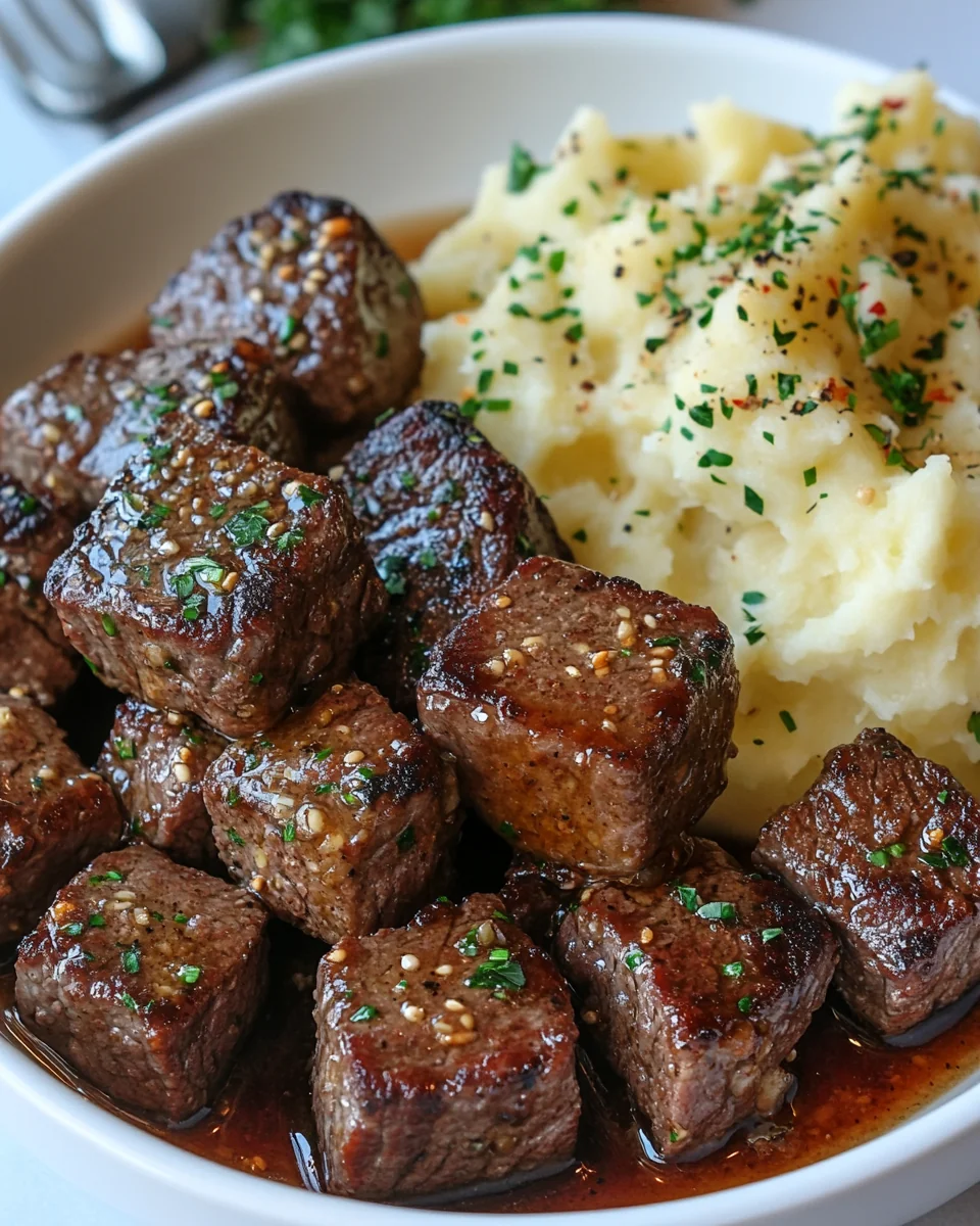 Garlic Butter Steak Bites with Creamy Mashed Potatoes - additional image