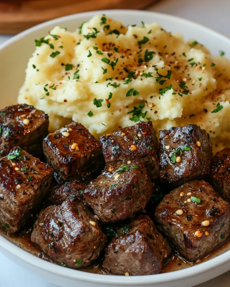 Garlic Butter Steak Bites with Creamy Mashed Potatoes