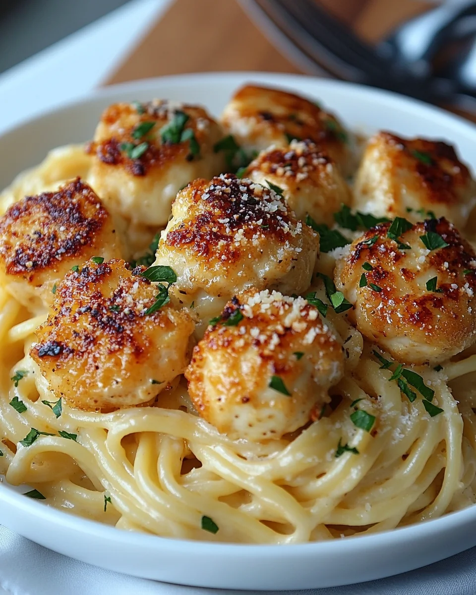 Garlic Chicken Bites Over Creamy Parmesan Pasta Delight - additional image