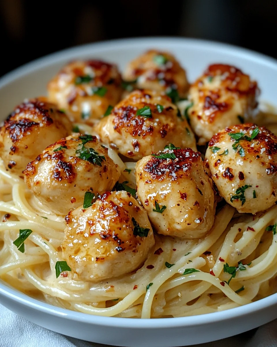 Garlic Chicken Bites Over Creamy Parmesan Pasta Delight - additional image