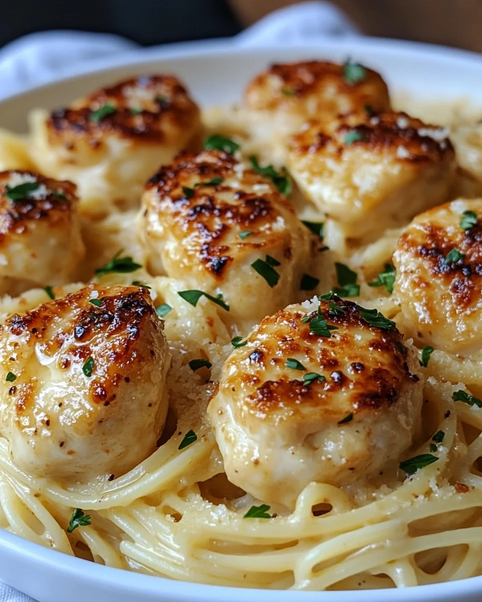 Garlic Chicken Bites Over Creamy Parmesan Pasta Delight - additional image