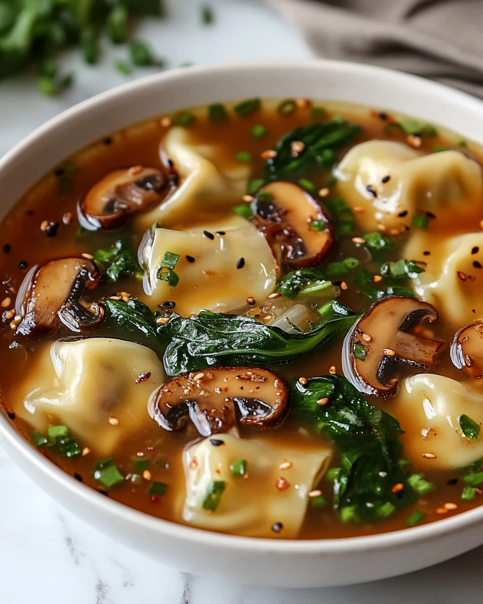 Savory Potsticker Soup with Fresh Mushrooms and Bok Choy - additional image