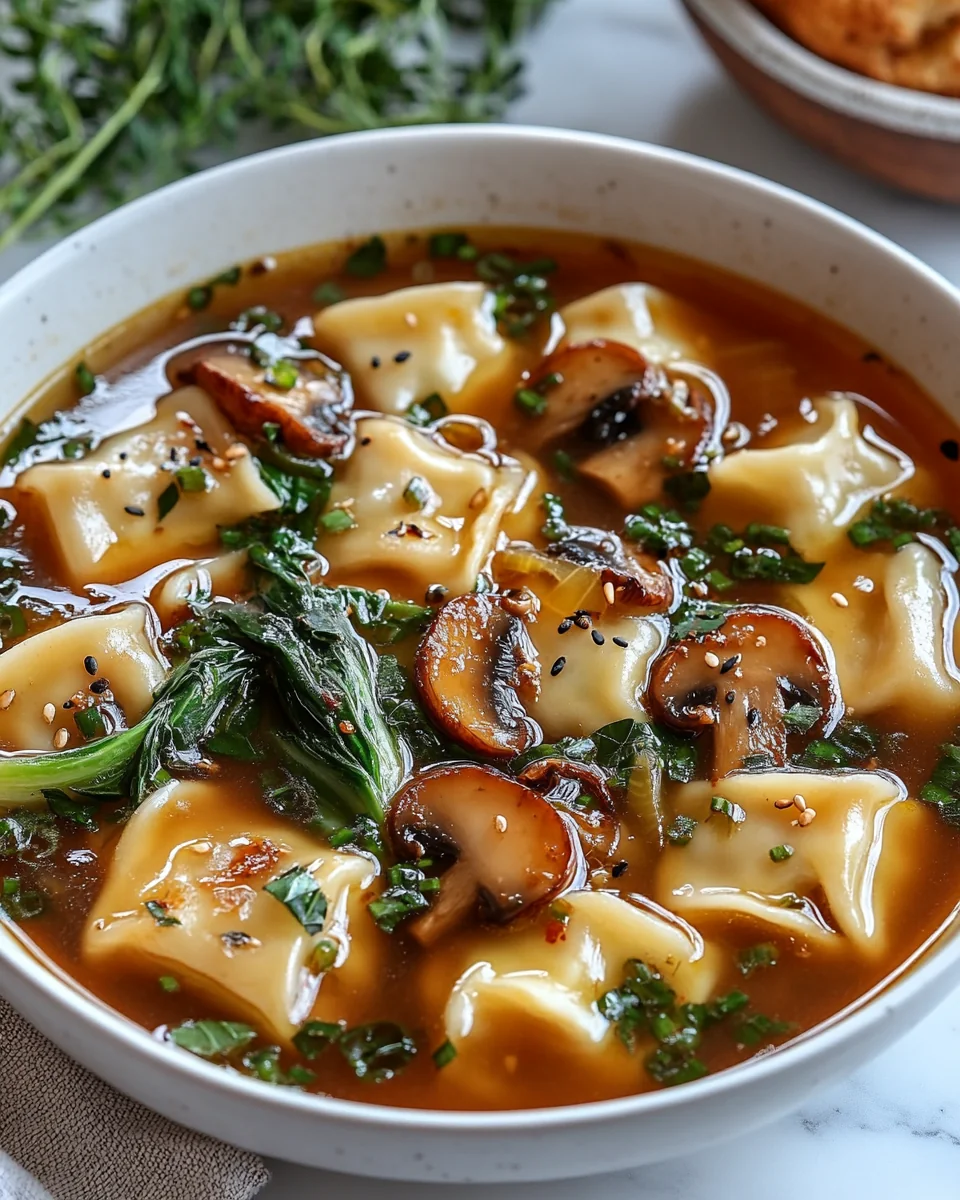 Savory Potsticker Soup with Fresh Mushrooms and Bok Choy - additional image