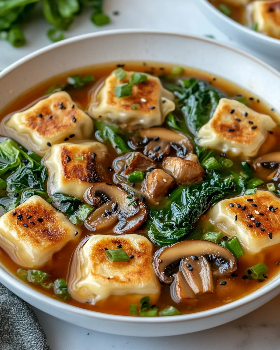 Savory Potsticker Soup with Fresh Mushrooms and Bok Choy - additional image