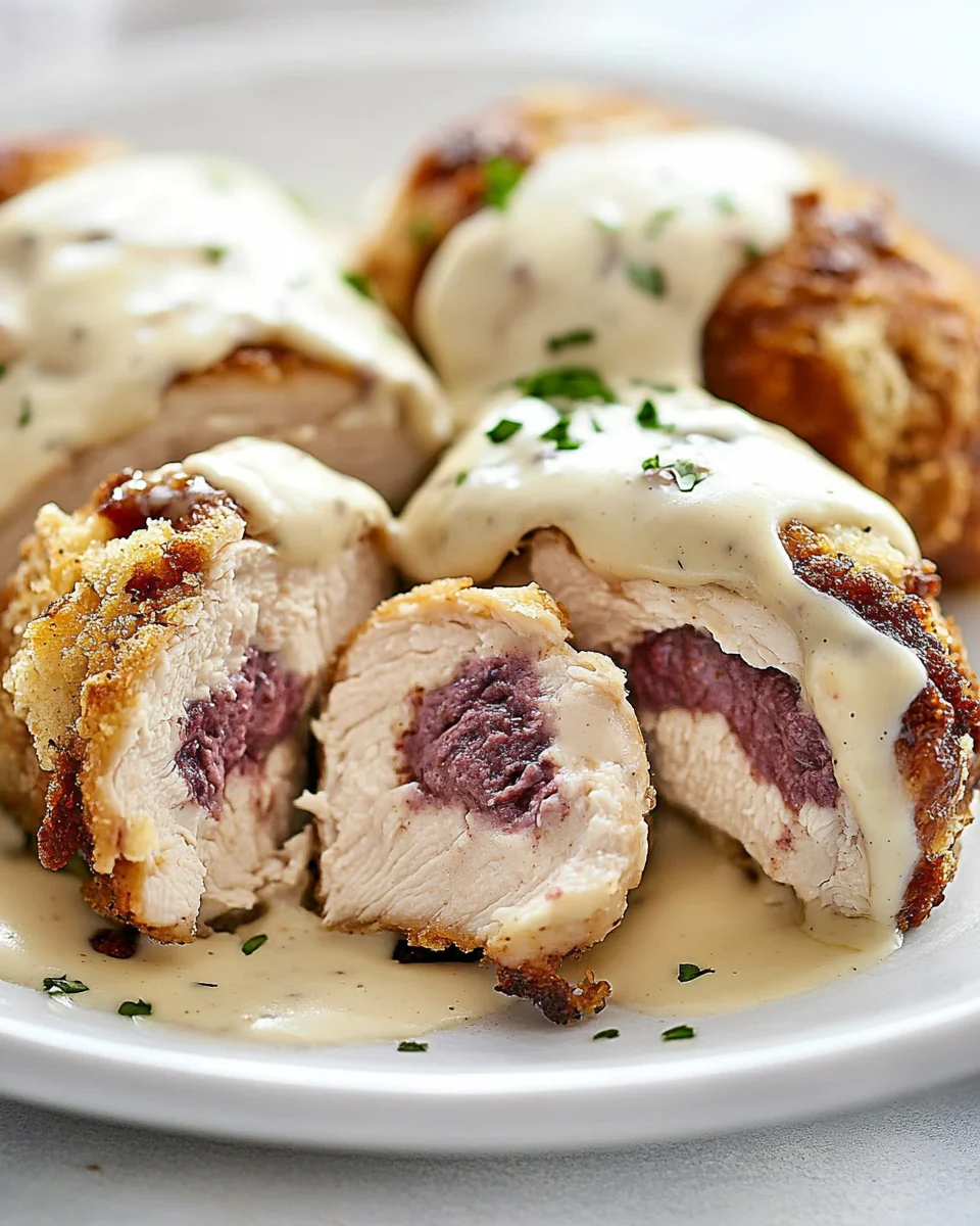 Air Fryer Chicken Cordon Bleu with Creamy Swiss Cheese Sauce - additional image