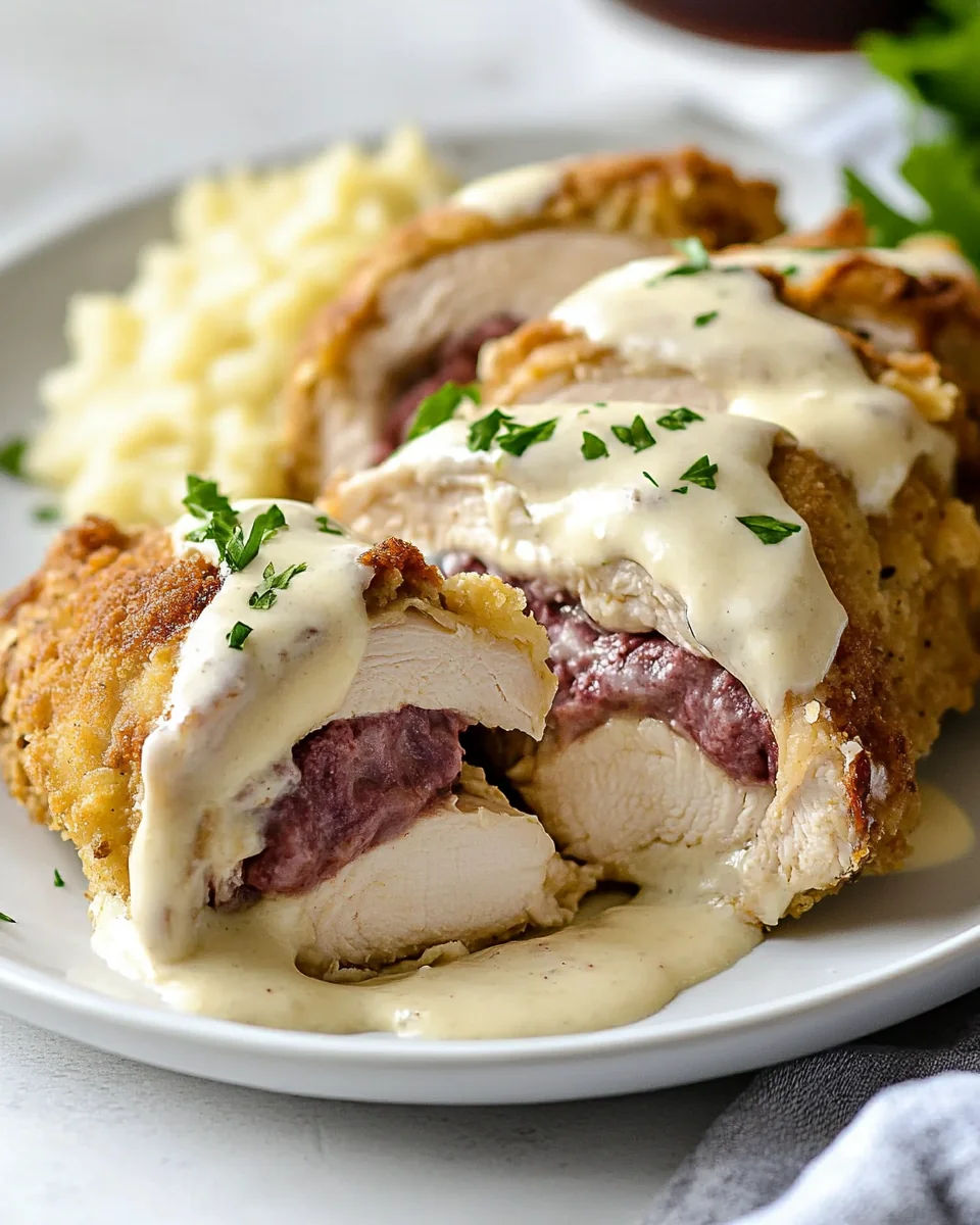 Air Fryer Chicken Cordon Bleu with Creamy Swiss Cheese Sauce - additional image