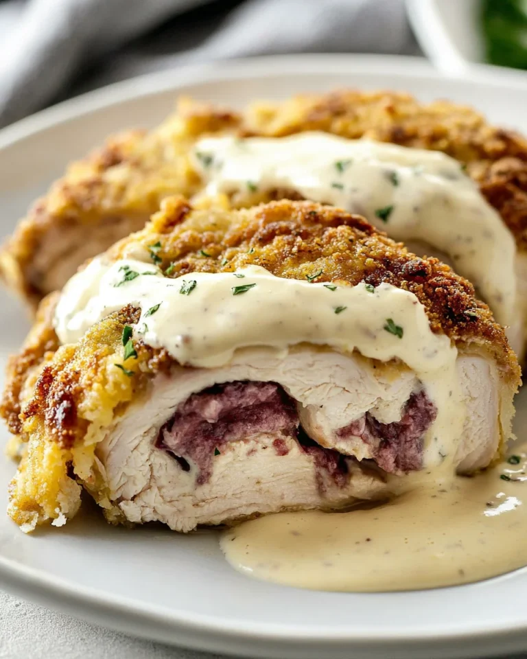 Air Fryer Chicken Cordon Bleu with Creamy Swiss Cheese Sauce