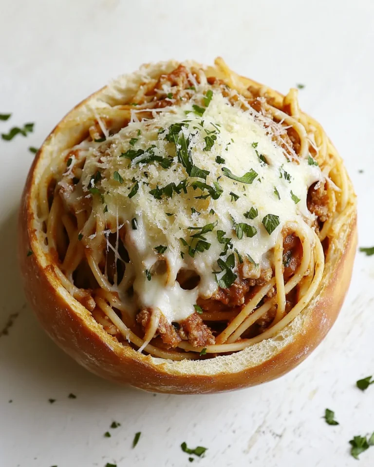 Homemade Spaghetti in a Crispy Bread Bowl
