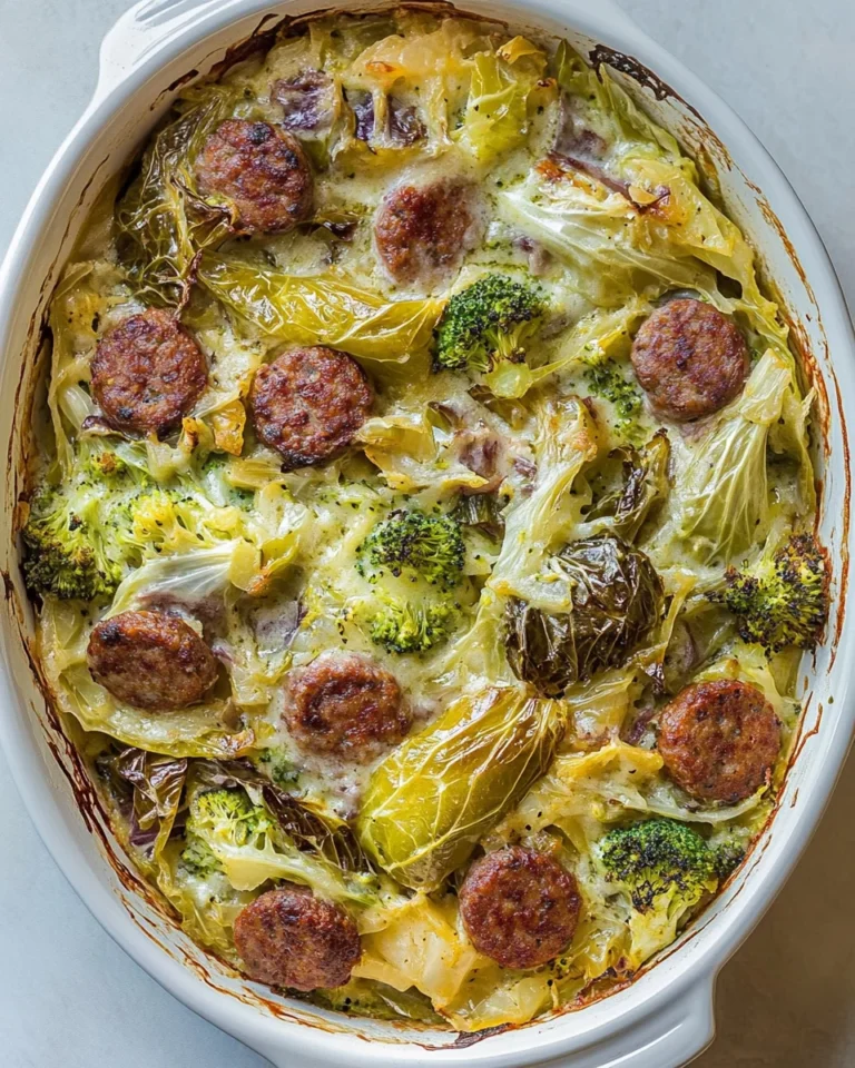 Cheesy Sausage Cabbage and Broccoli Bake Made Homemade and Hearty