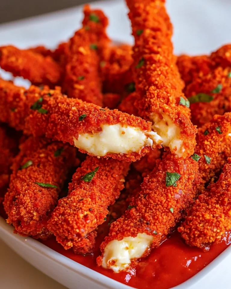 Homemade Hot Cheeto Mozzarella Sticks